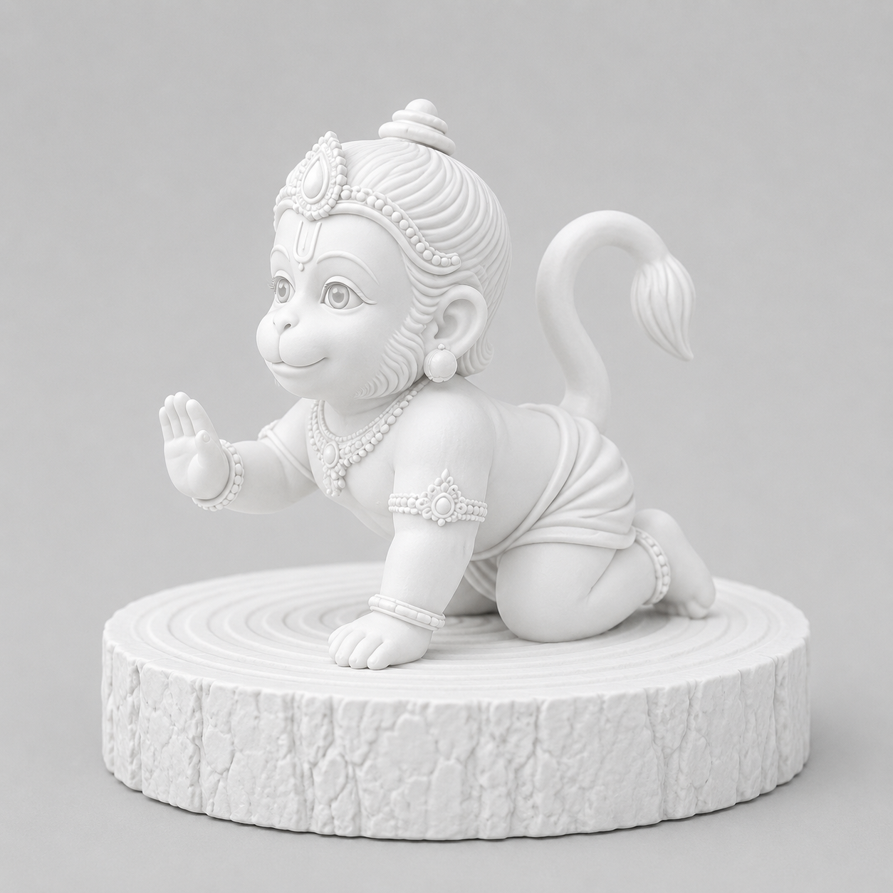 Hanuman On Wooden Base Cute Little 3D Model (5 Inch)